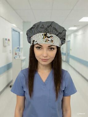 Gray Surgical Hat with Mickey Mouse Rainbow Trim